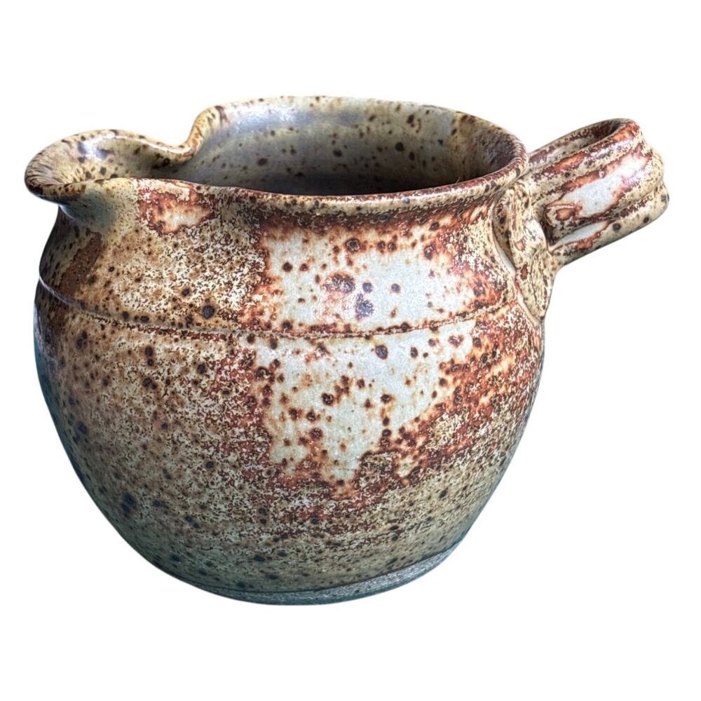 VTG Stoneware Syrup Small‎ Pitcher By Artist Mayfield Handcrafted Michigan